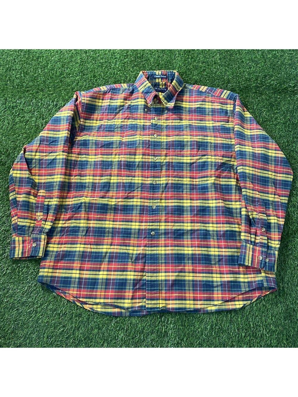 Vintage Y2K Gant Red, yellow, and blue plaid button-up shirt